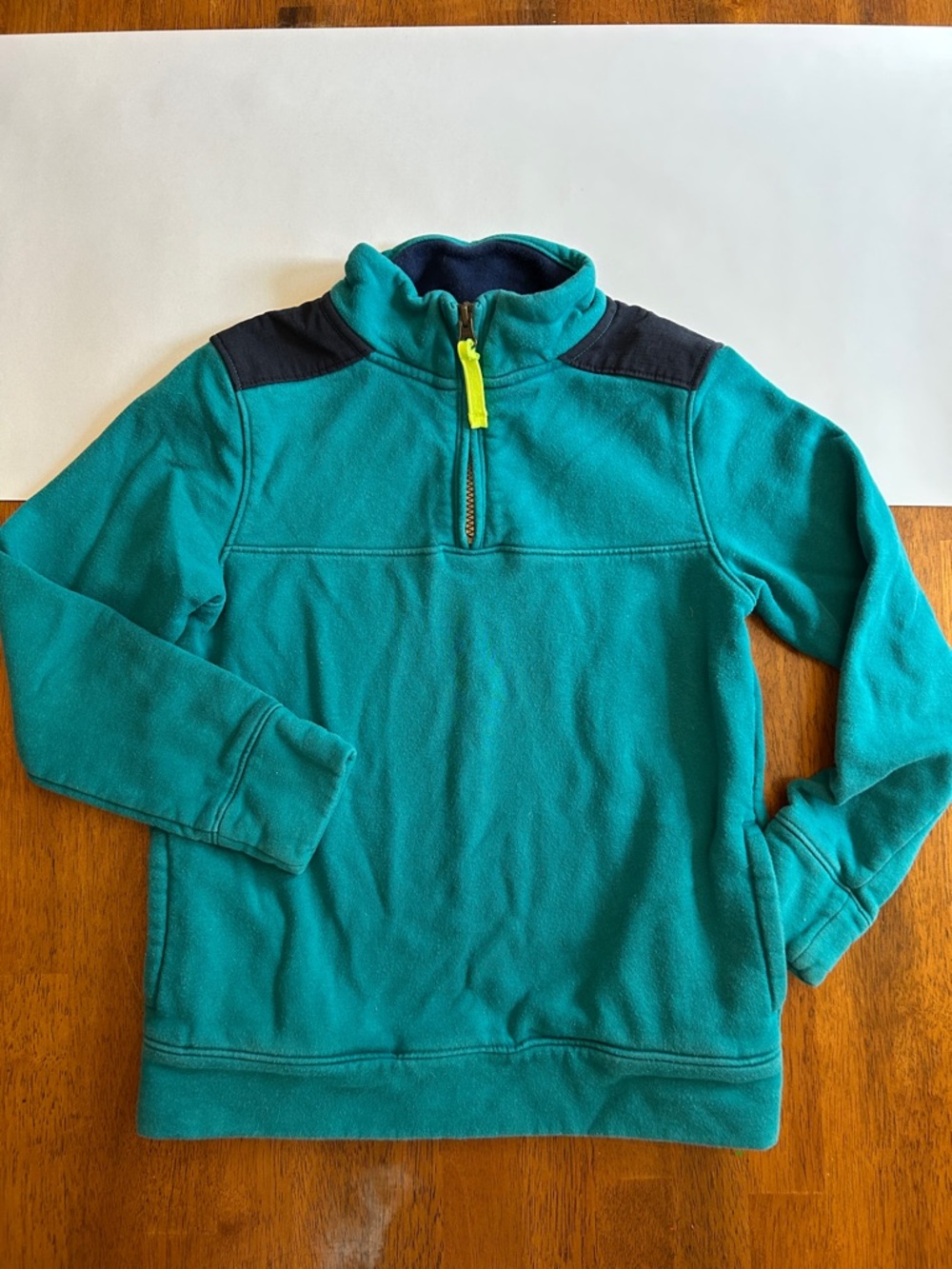 Lands’ End Teal Quarter Zip Sweatshirt Green Blue Boys Size 8 Fleece Pullover